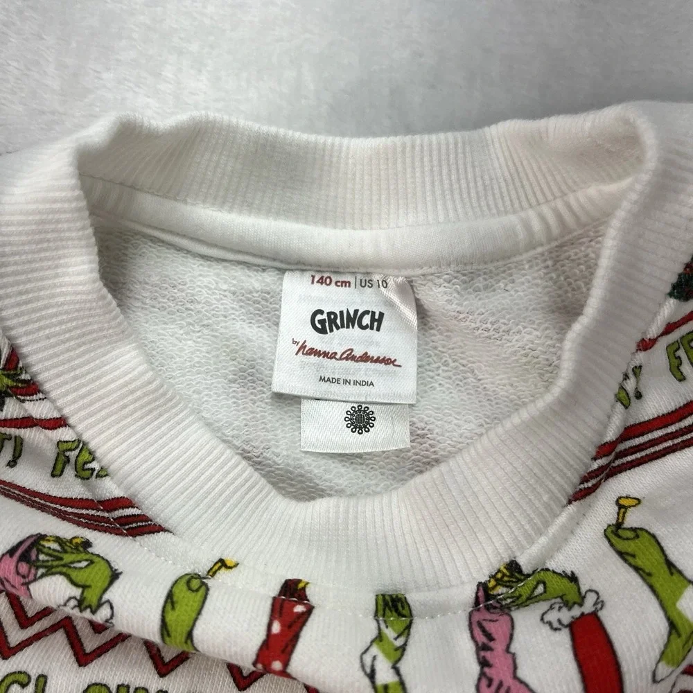 Hanna Andersson Grinch Crewneck Sweater Unisex Kids 10 Cotton Christmas AOP